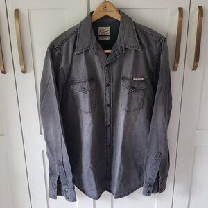 Lucky Brand Denim Western Shirt Mens M Gray Snap Button Pockets Medium Wash